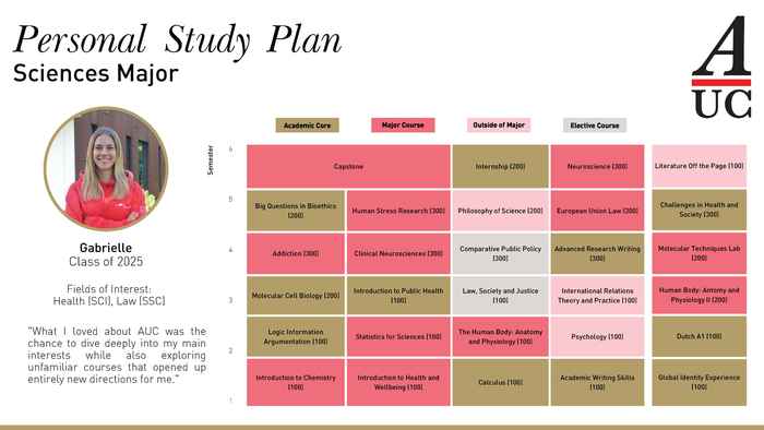 Study plan showing the student's courses and study plan